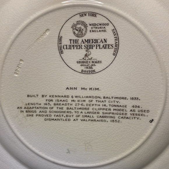 Wedgwood The American Clipper Ship Plate "Ann McKim" - Picture 5 of 5